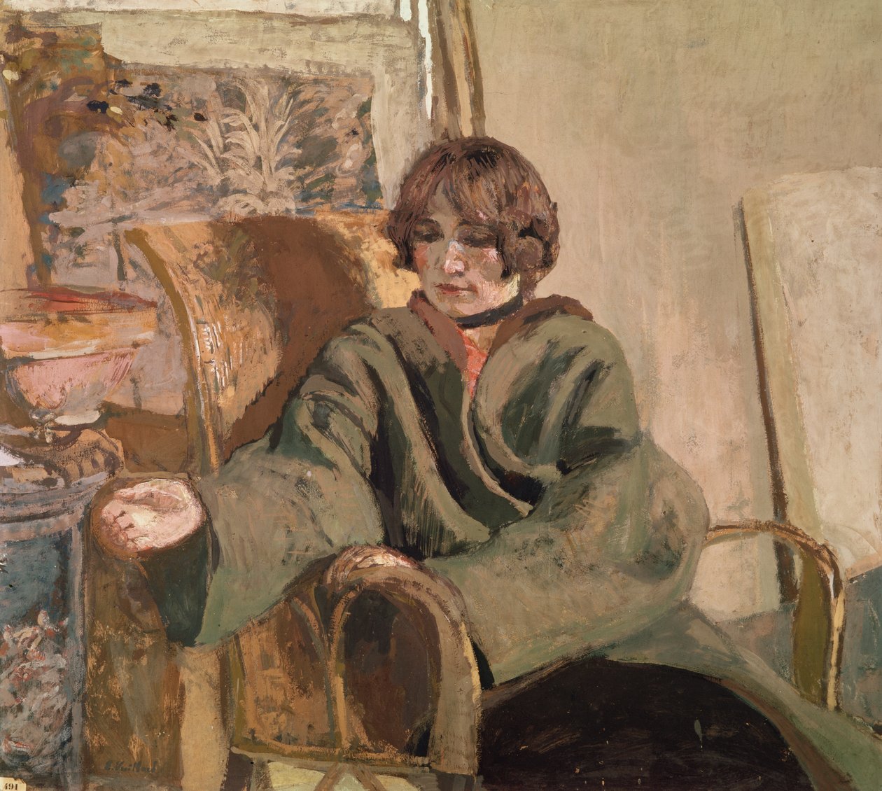 Mulher, sentada, ao lado, fogão de Edouard Vuillard