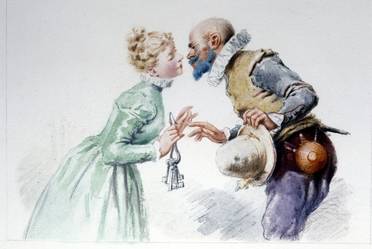 Barba azul e as suas sete esposas. Ilustração de Edouard de Beaumont de Edouard de (after) Beaumont