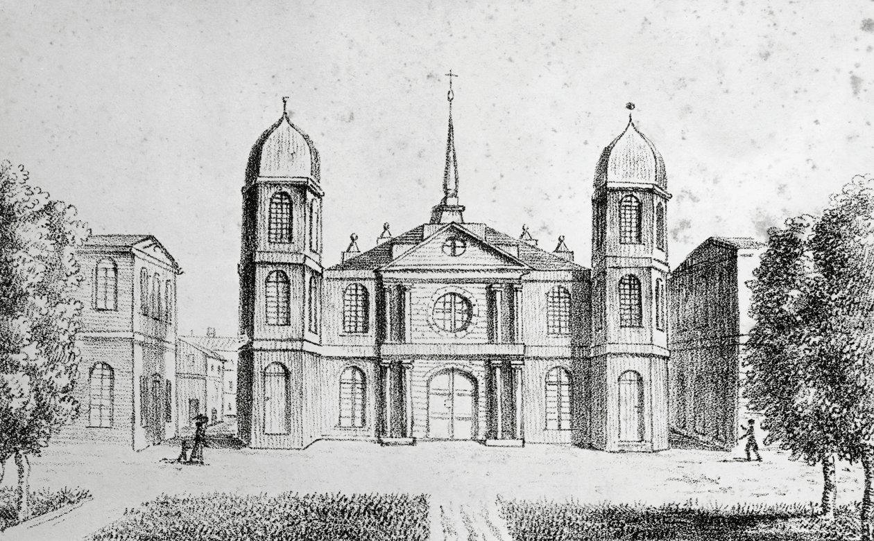 Igreja de Nova Orleães, Estados Unidos da América, litografia de Edouard de Montule (1792-1828) de Voyage to America, Itália, Sicília e Egipto de Edouard de Montule