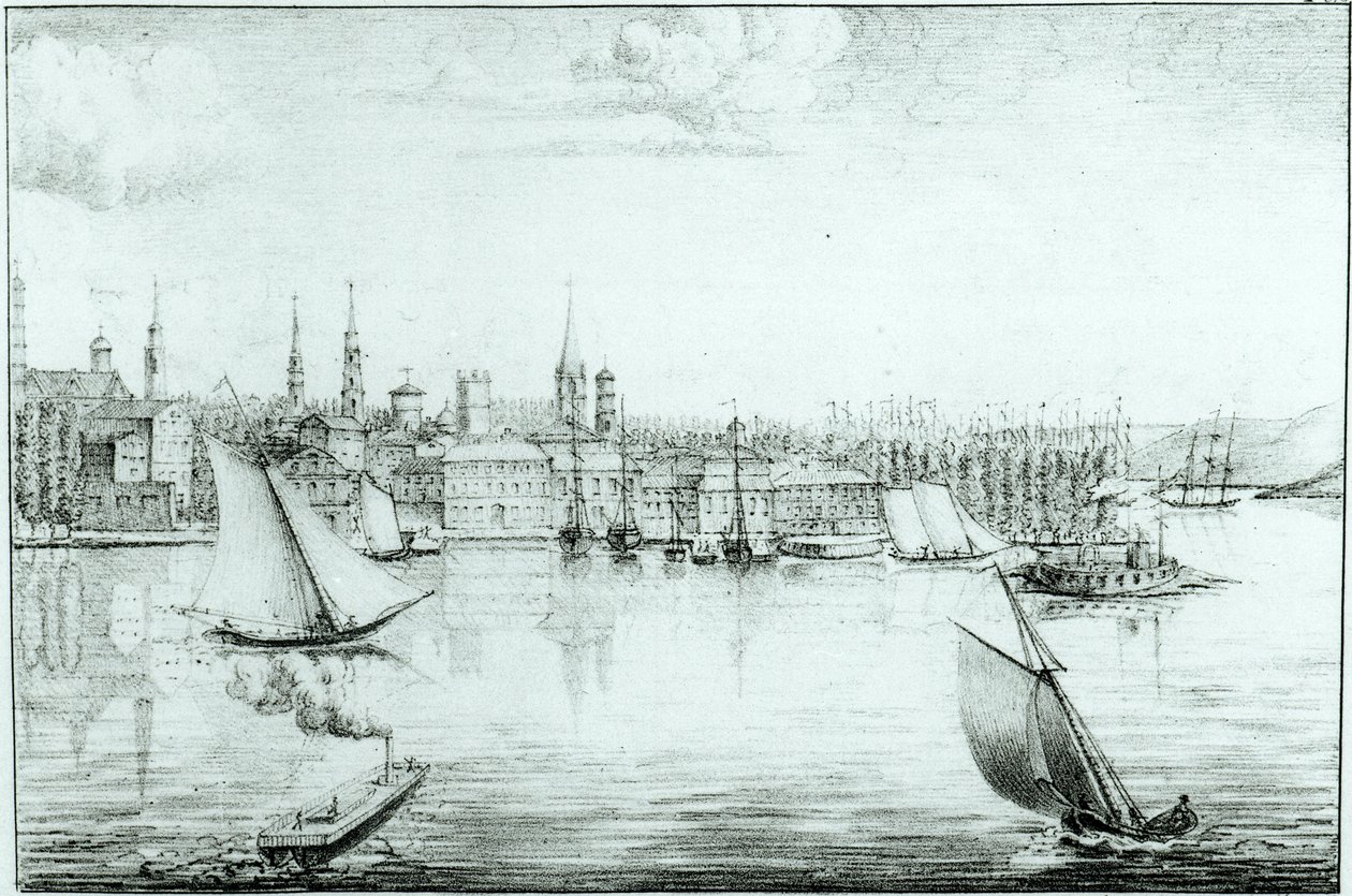Nova York, do Ocidente, de "Coleção de mapas e vistas da viagem para a América na Itália, na Sicília e no Egito", de Montule, 1821 de Edouard de Montule