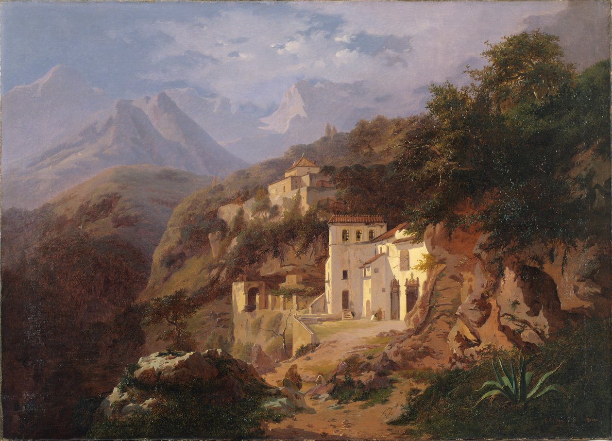 O Mosteiro dos Capuchinhos em Cava (Salerno) 1838 (óleo sobre tela) de Edouard de Vigne