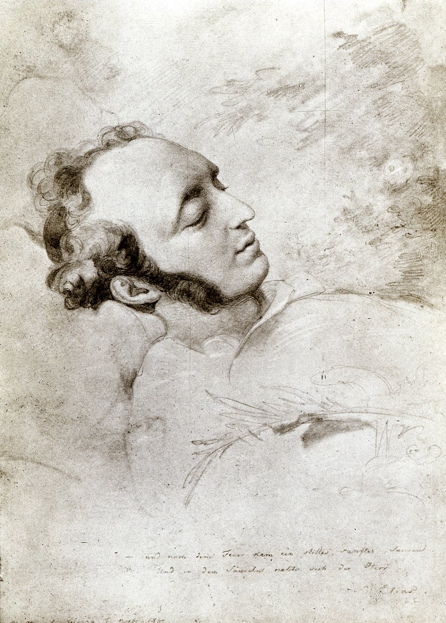 Felix Mendelssohn (1809-47) em seu leito de morte, c.1847 de Eduard Bendemann