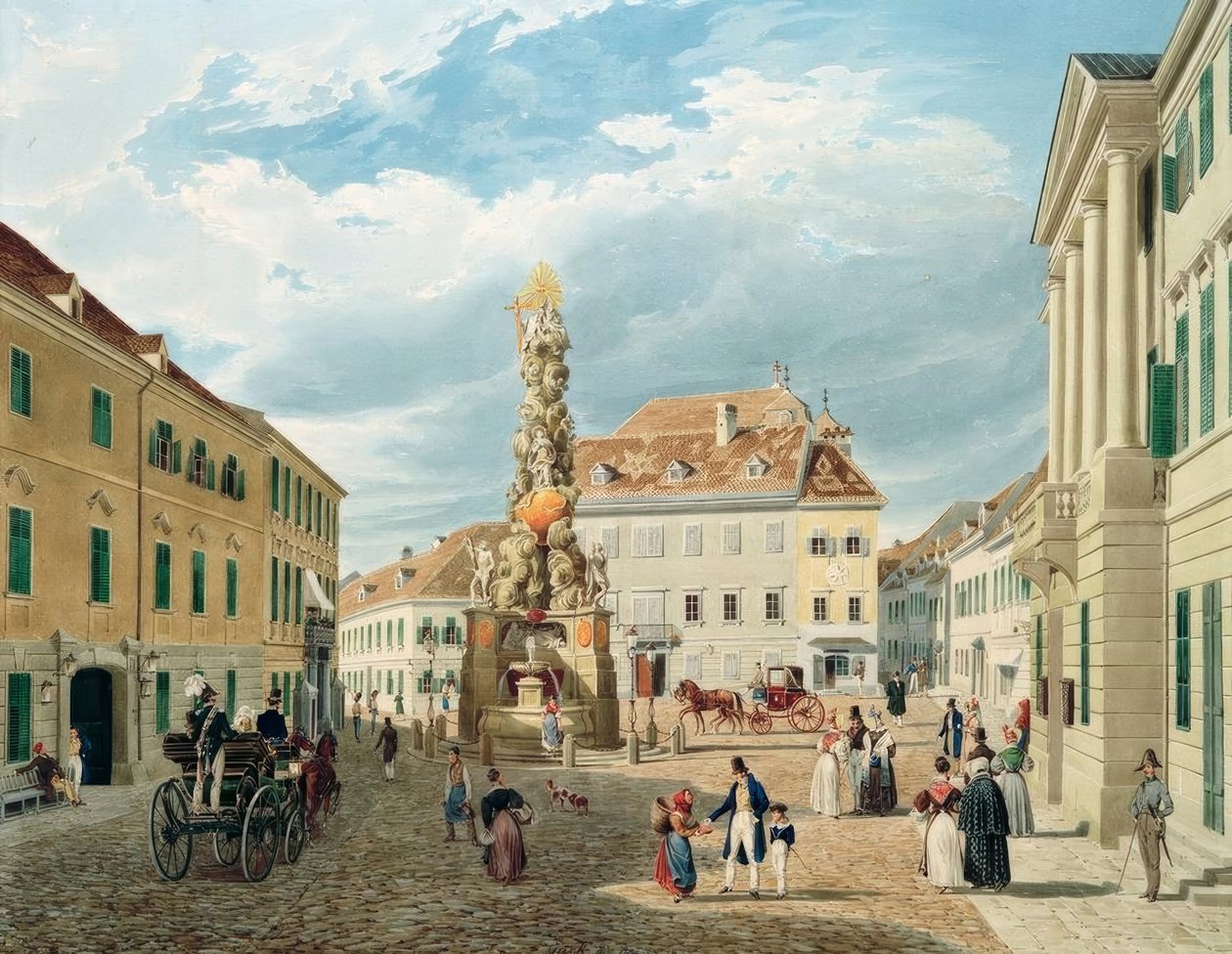 A Casa Imperial com a Fonte Ferdinand em Baden perto de Viena de Eduard Gurk