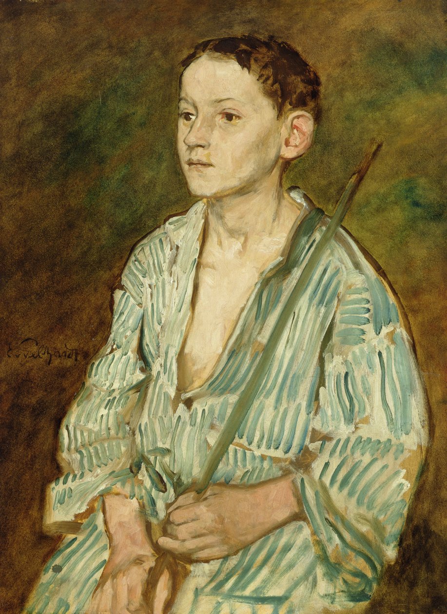 Retrato de um menino (óleo no papel a bordo) de Eduard Karl Franz von Gebhardt