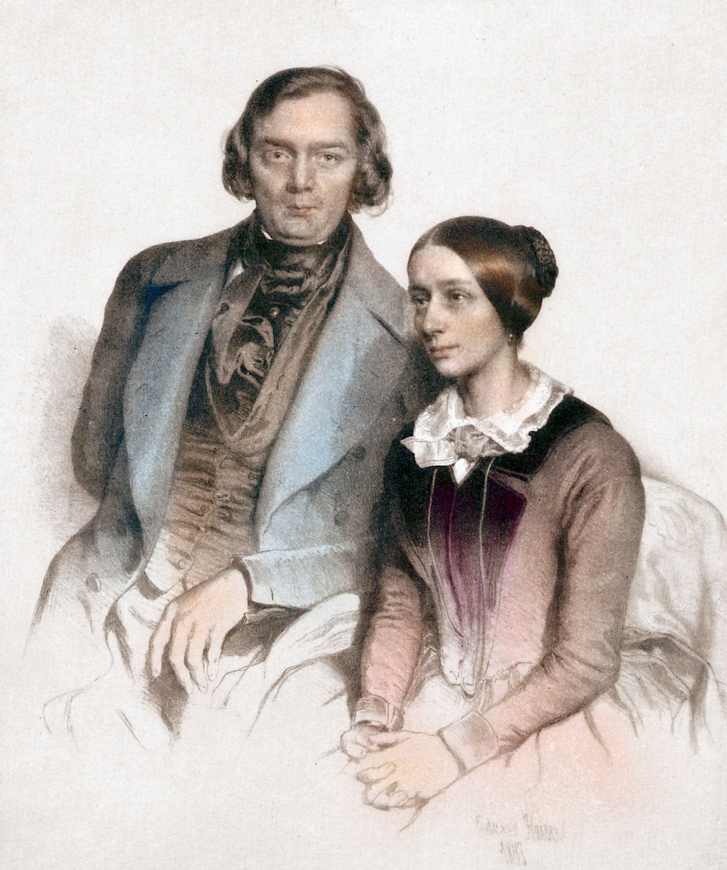 Robert et Clara Schumann (gravura a cores) de Eduard (after) Kaiser