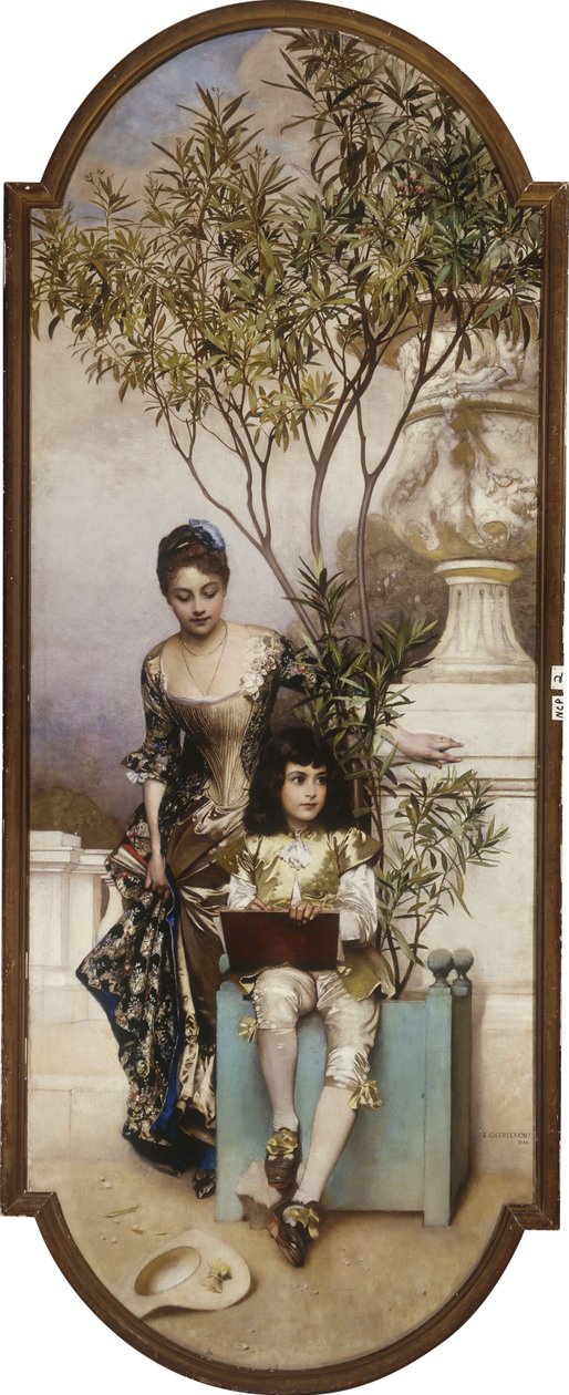 Mãe e filho desenhando no parque, 1886 de Eduard Charlemont