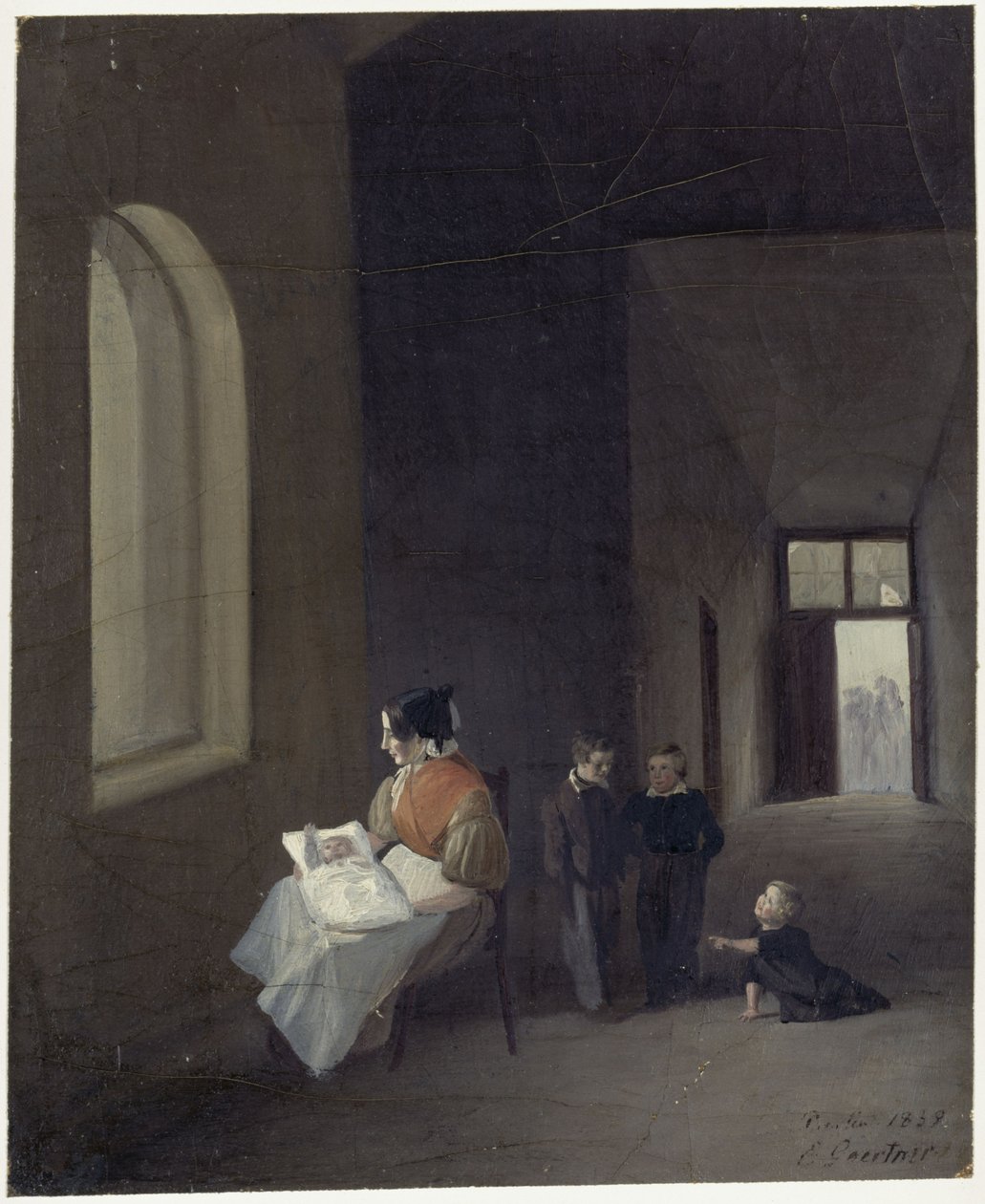 Mulher com crianças num salão de Eduard Gaertner