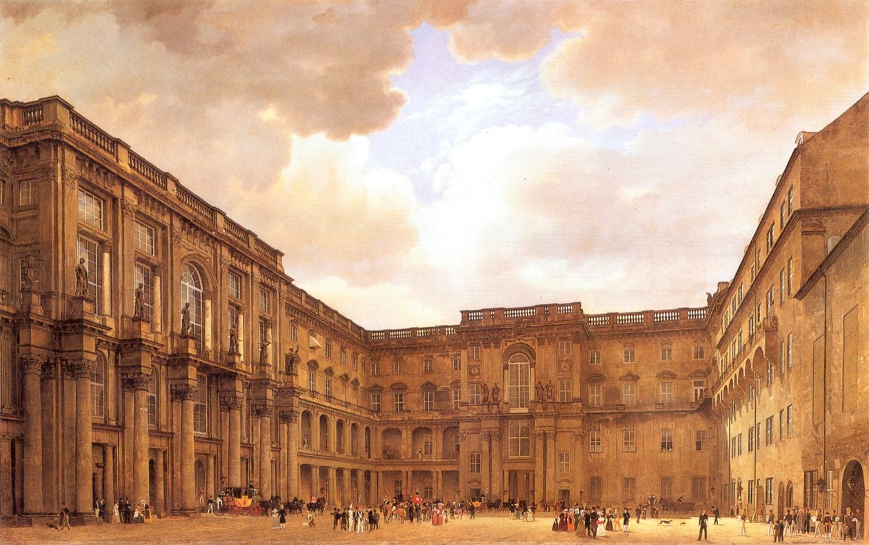 Alemão: Schlüterhof im Berliner Schloss
Russo: Schlüterhof im Berliner Schloss de Eduard Gaertner
