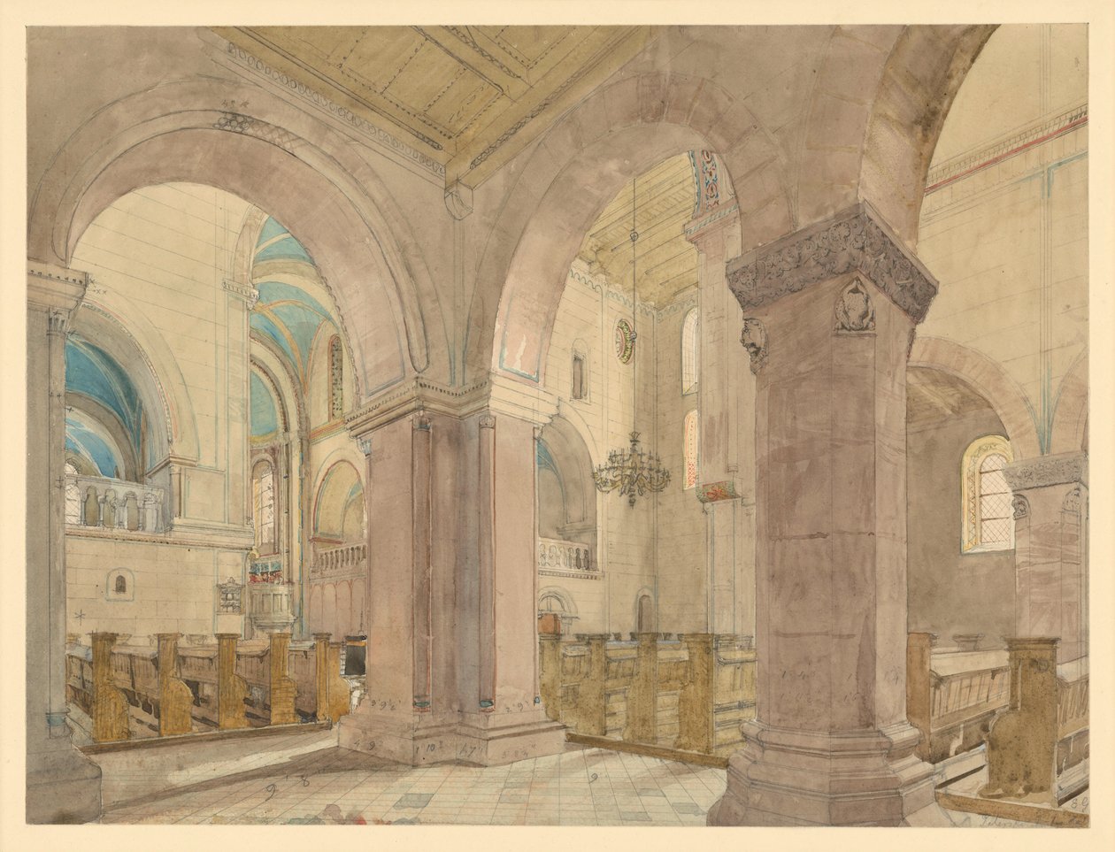 Interior da colegiada de São Pedro no Petersberg, perto de Halle an der Saale de Eduard Gaertner