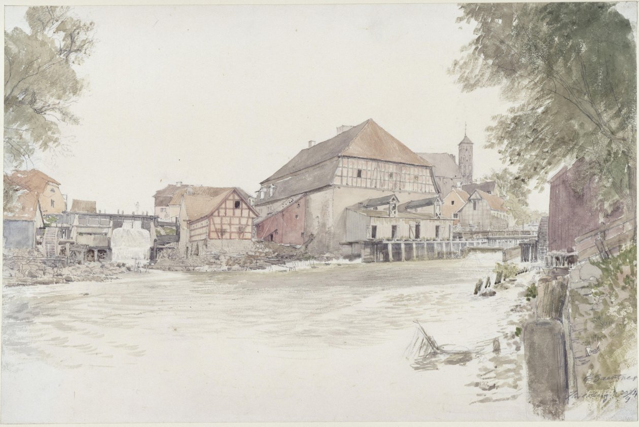 Moinhos no Alle em Heilsberg de Eduard Gaertner