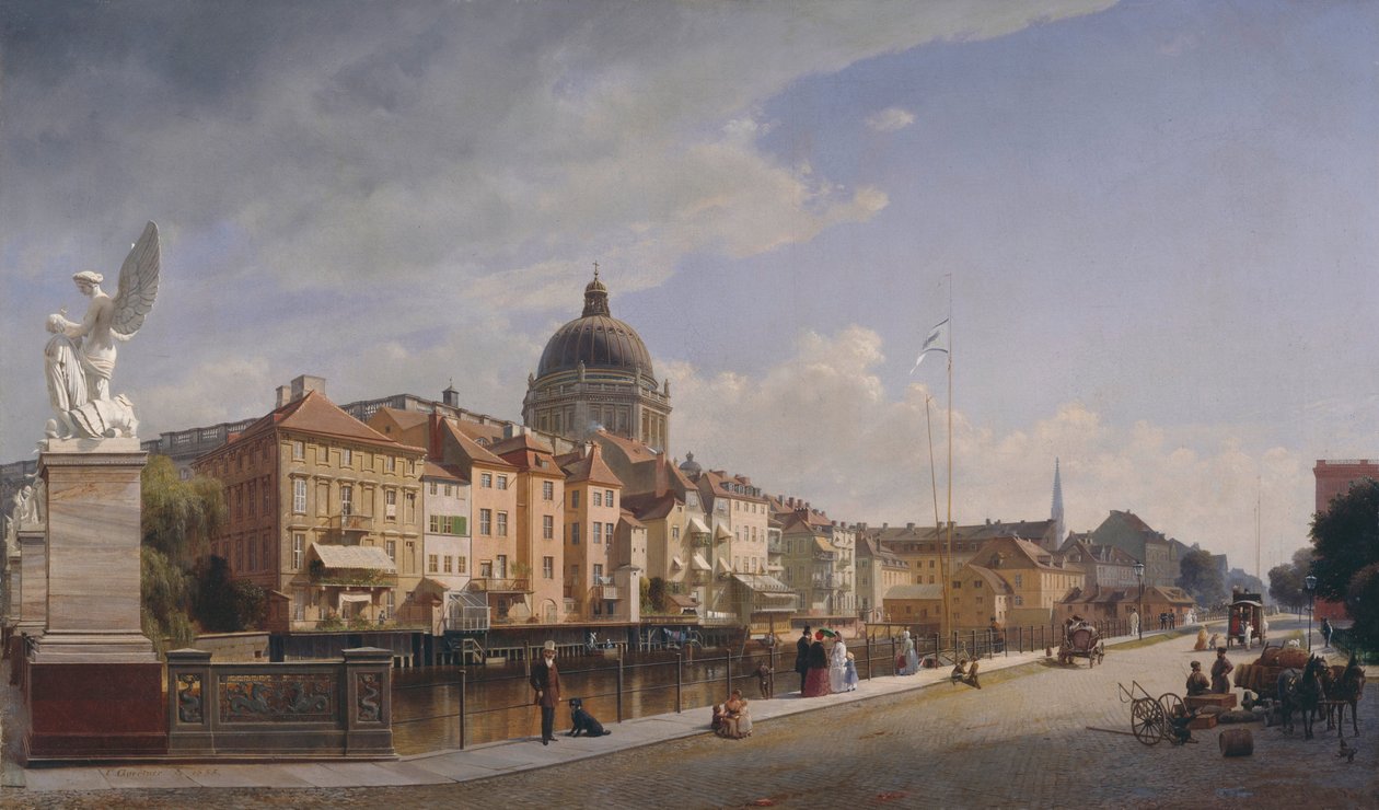 Vista traseira das casas em Schloßfreiheit de Eduard Gaertner