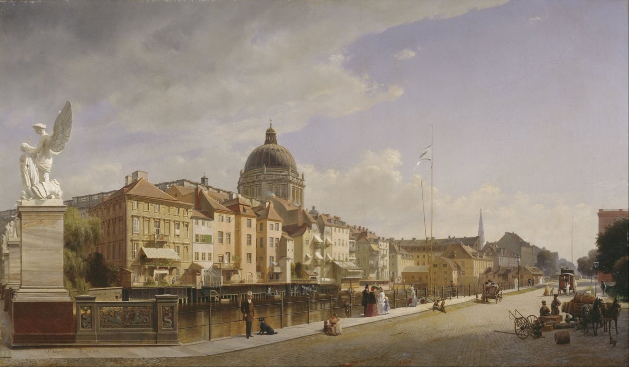 Vista traseira das casas na Schloßfreiheit de Eduard Gaertner