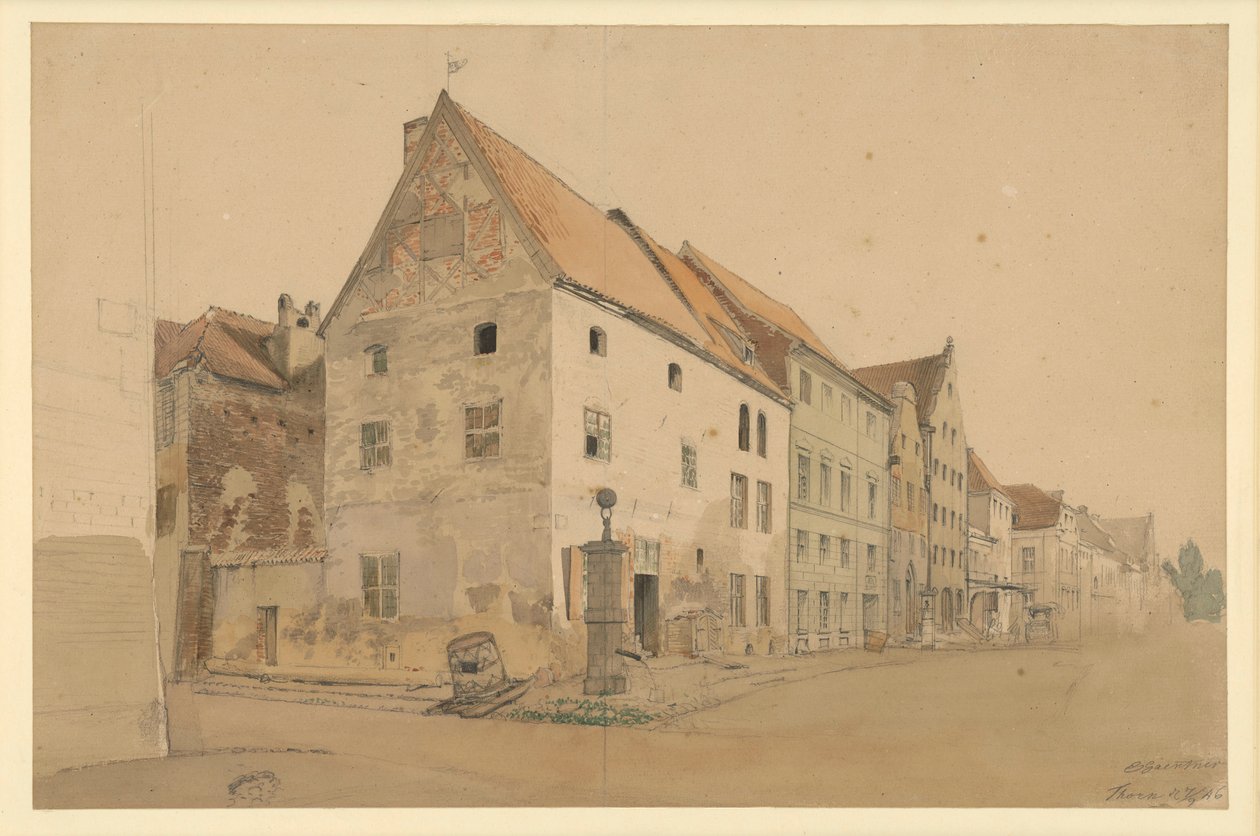 Rua em Thorn com a casa natal de Nicolau Copérnico de Eduard Gaertner