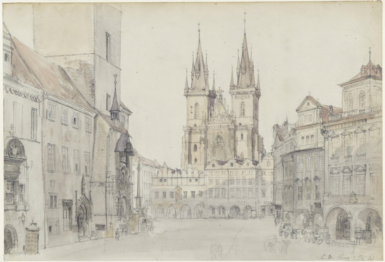 Igreja de Týn e câmara municipal em Praga de Eduard Gaertner