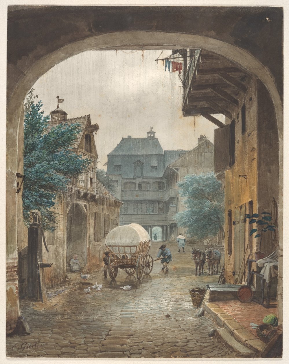 Vista para o pátio de uma estalagem em Colmar de Eduard Gaertner