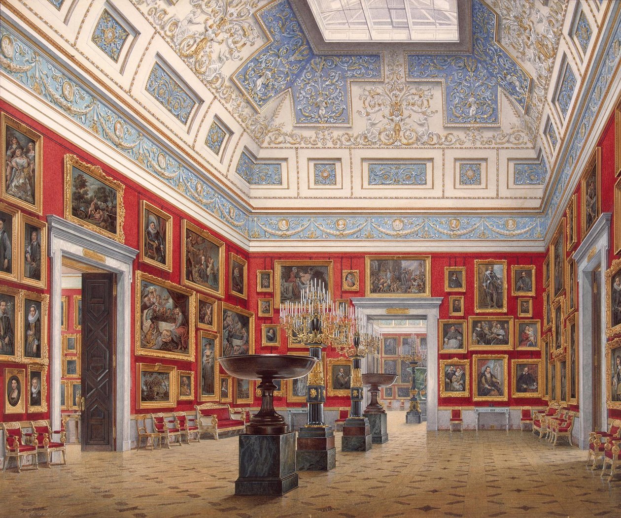 Interiores do novo eremitério. O quarto da pintura flamenga, 1854 de Eduard Hau