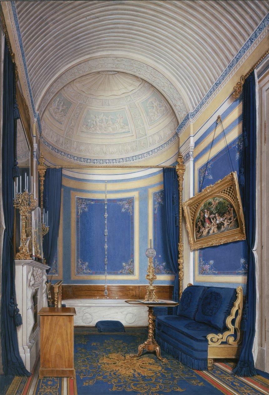 Interiores do Palácio de inverno. O banheiro da imperatriz Maria Alexandrovna, década de 1850 de Eduard Hau
