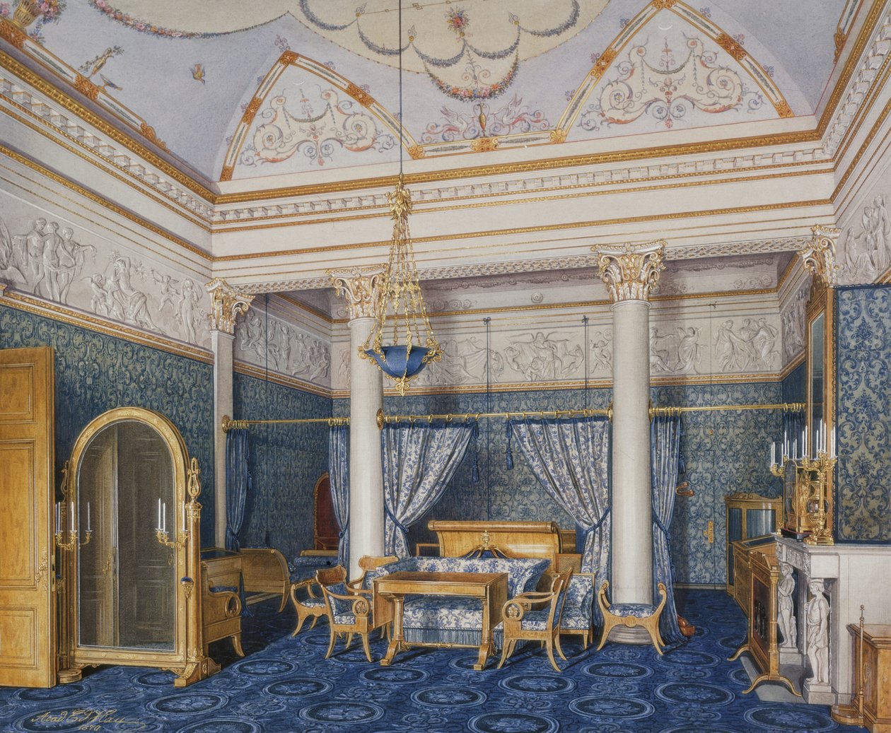 Interiores do Palácio de inverno. O quarto da imperatriz Alexandra Fyodorovna, 1870 de Eduard Hau