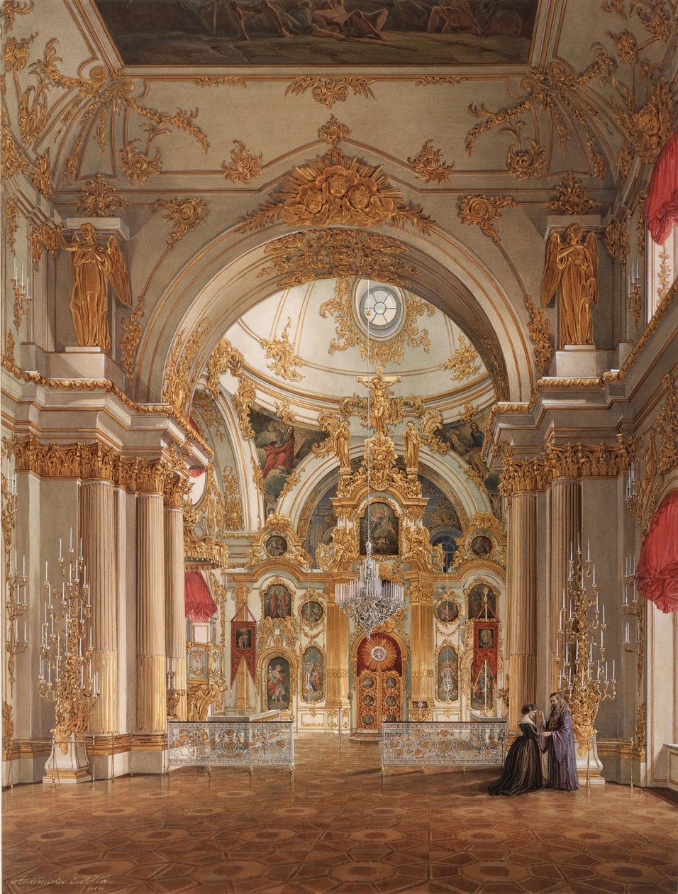 Interiores do Palácio de inverno. A catedral no palácio de inverno, década de 1860 de Eduard Hau