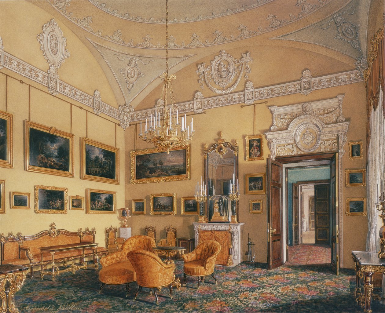 Interiores do Palácio de inverno. O primeiro apartamento reservado. A sala de visitas do duque Maximilian Le de Eduard Hau
