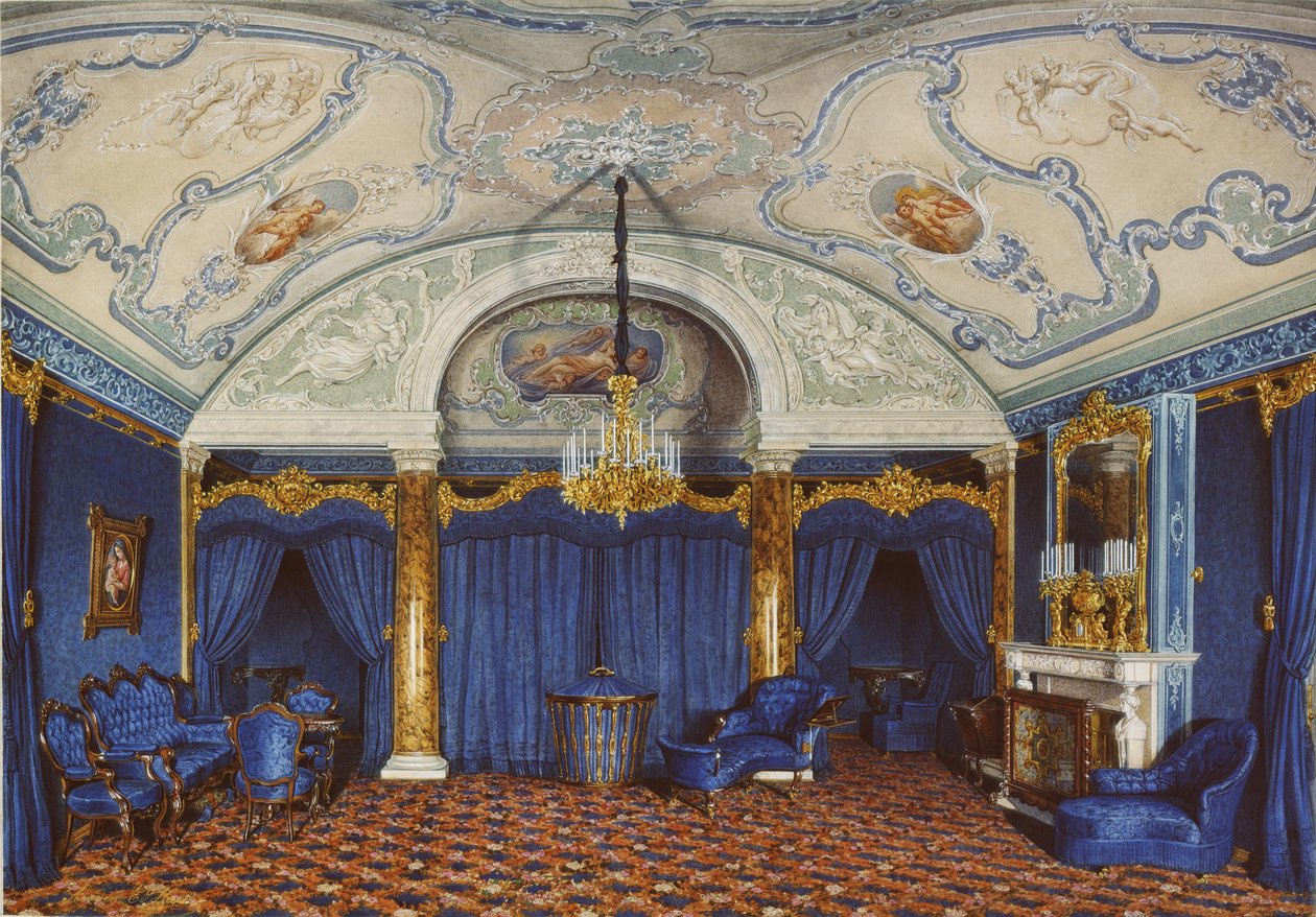 Interiores do Palácio de inverno. O quarto apartamento reservado. Um quarto, 1868 de Eduard Hau