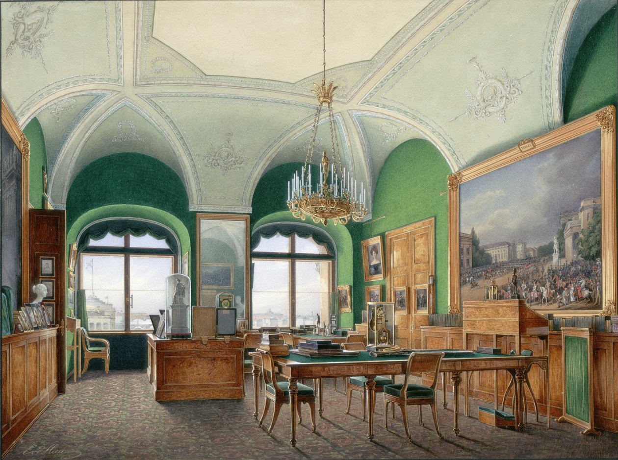 Interiores do Palácio de inverno. O Grande Estudo do Imperador Nicolau I, década de 1860 de Eduard Hau