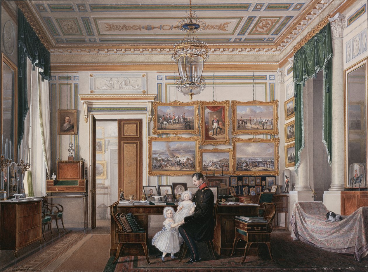 Interiores do Palácio de inverno. O Estudo do Imperador Alexandre II, década de 1850 de Eduard Hau