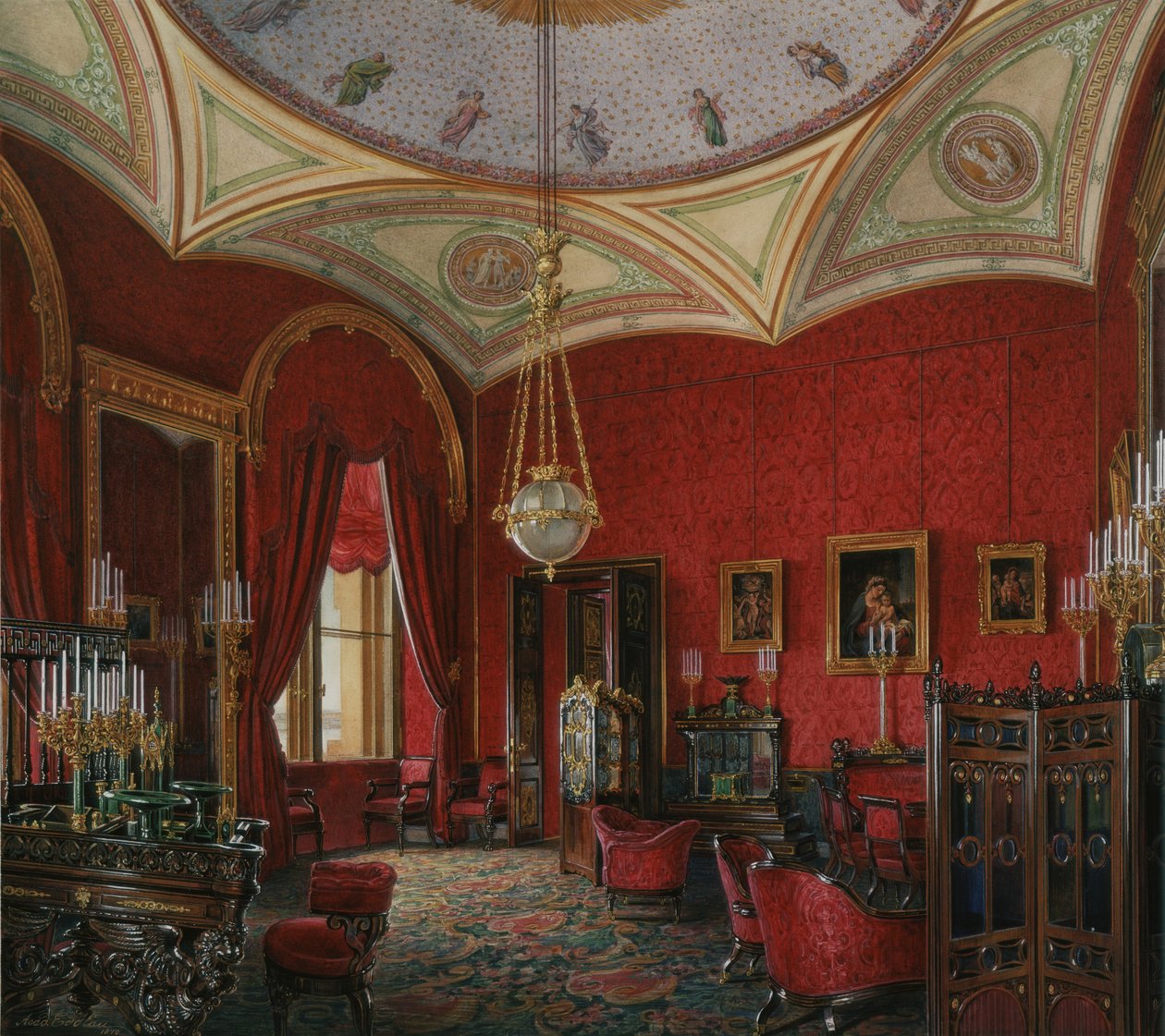 Interiores do Palácio de inverno. O estudo da imperatriz Alexandra Fyodorovna, meados do século XIX. de Eduard Hau