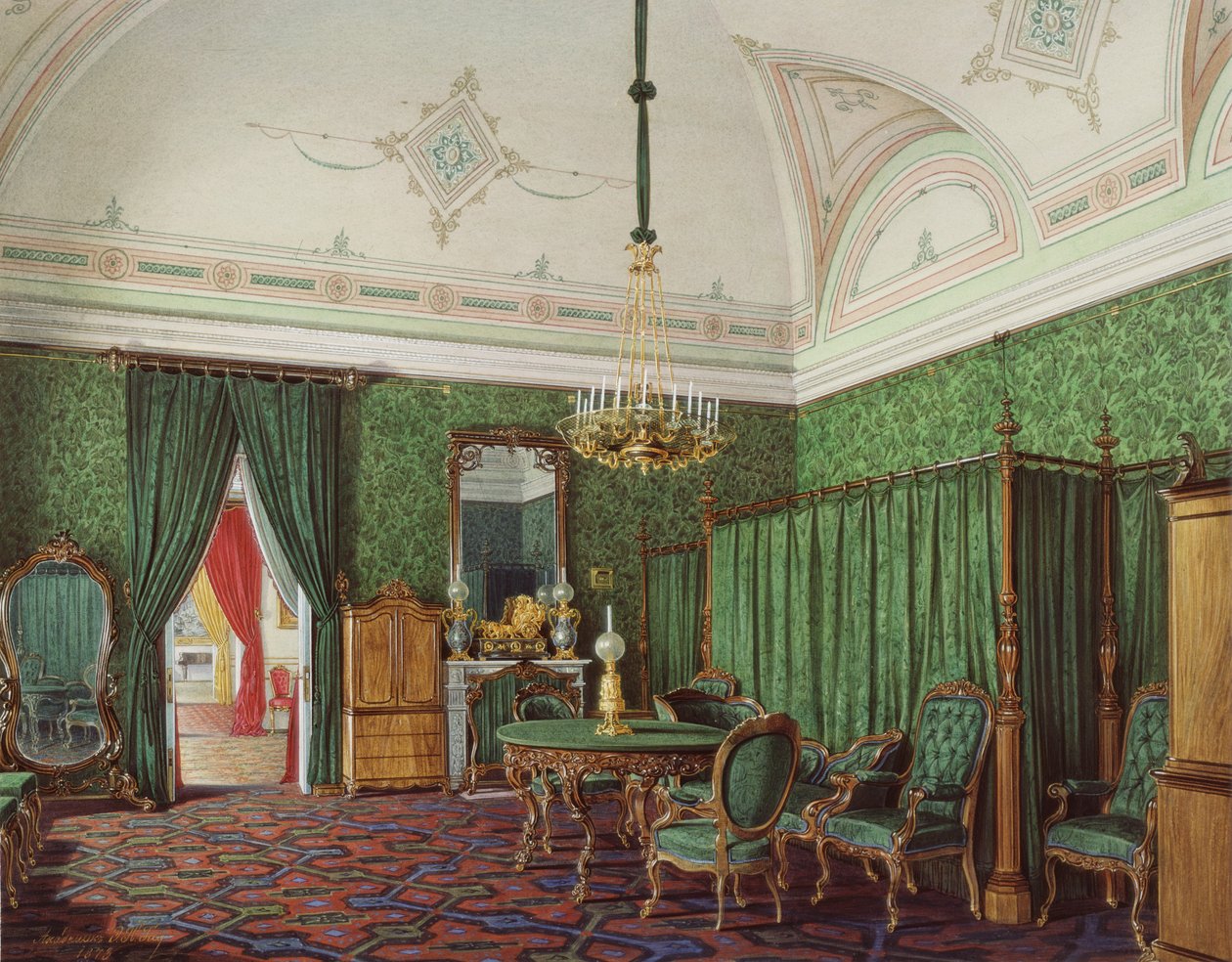 Interiores do Palácio de inverno. O terceiro apartamento reservado. Um quarto, 1873 de Eduard Hau