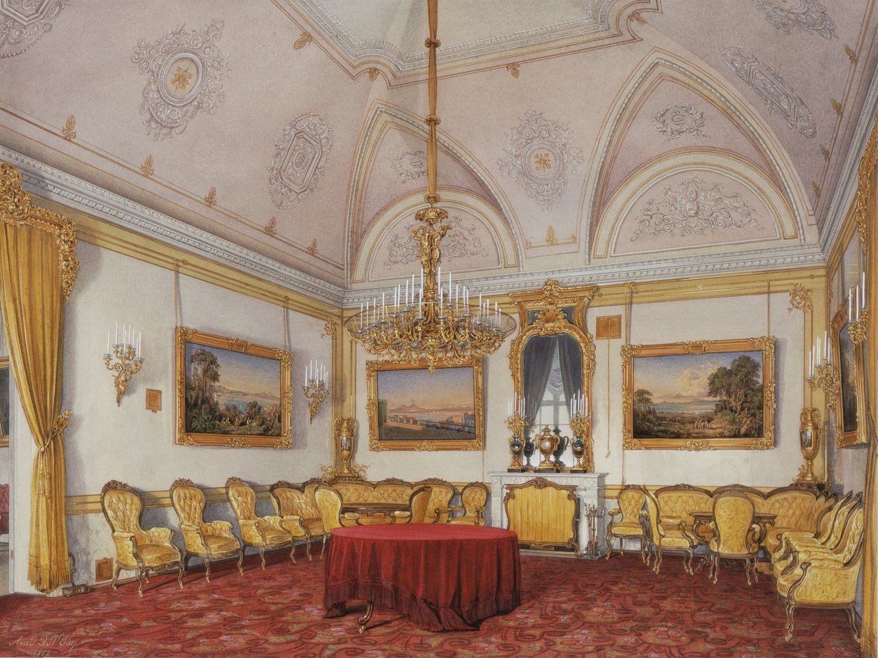 Interiores do Palácio de inverno. O terceiro apartamento reservado. A sala de estar, 1872 de Eduard Hau