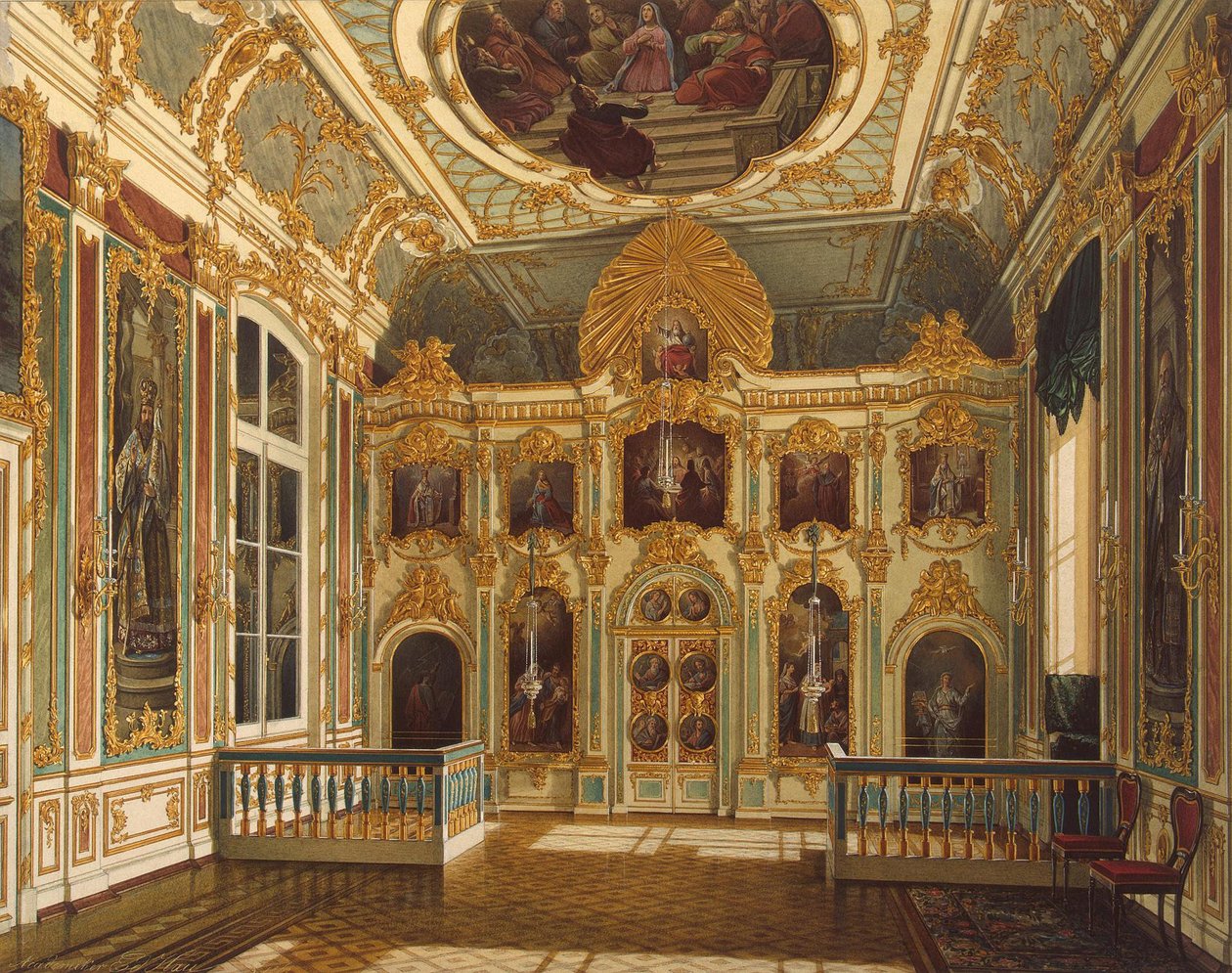 Vista da pequena igreja no palácio de inverno, 1862 de Eduard Hau