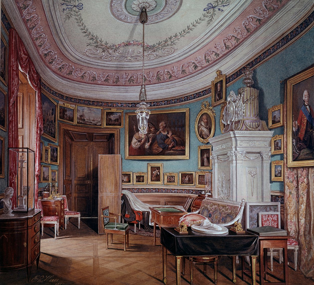 Vista da sala de Paulo I (1754-1801) uma aguarela Gatchina de Eduard (Edward) Hau (1807-1870) 1877 São Petersburgo, Museu Hermitage de Eduard Hau