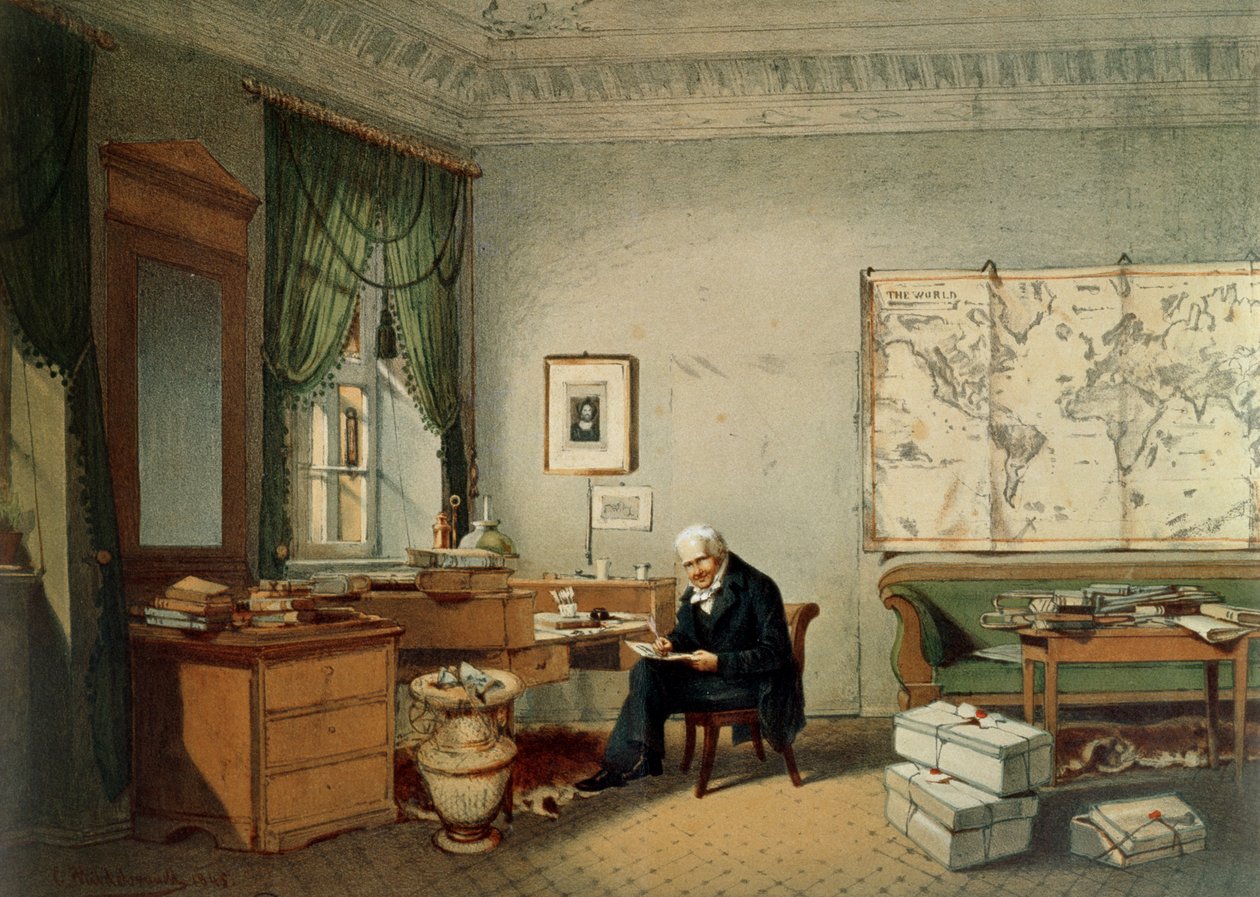 Barão Alexander von Humboldt (1769-1859) em seu estudo de Eduard Hildebrandt