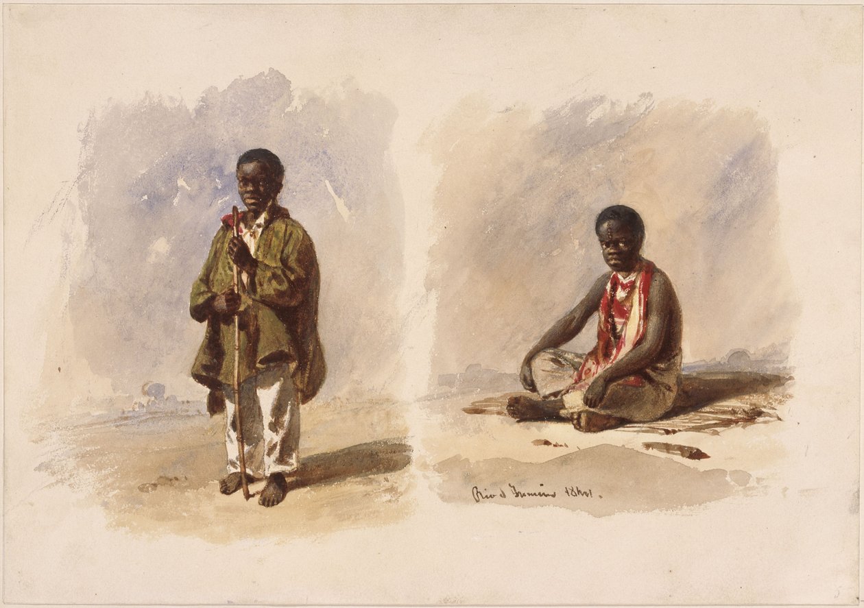 Dois pequenos afro-brasileiros; um de pé, o outro sentado de Eduard Hildebrandt
