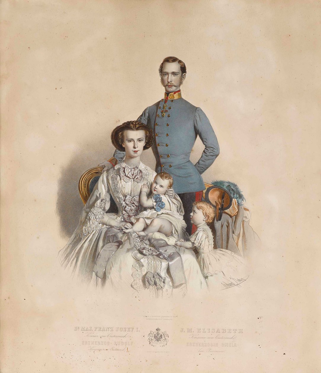 Francisco José I e Elisabeth da Áustria com crianças, Gisela e Rudolf de Eduard Kaiser