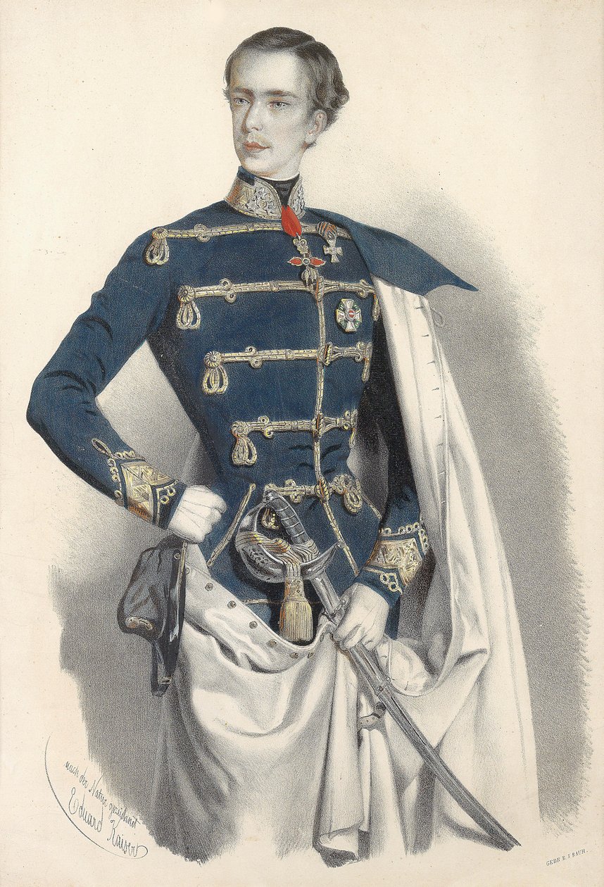 Retrato do imperador Franz Joseph I da Áustria, em uniforme húngaro, c. 1850. de Eduard Kaiser