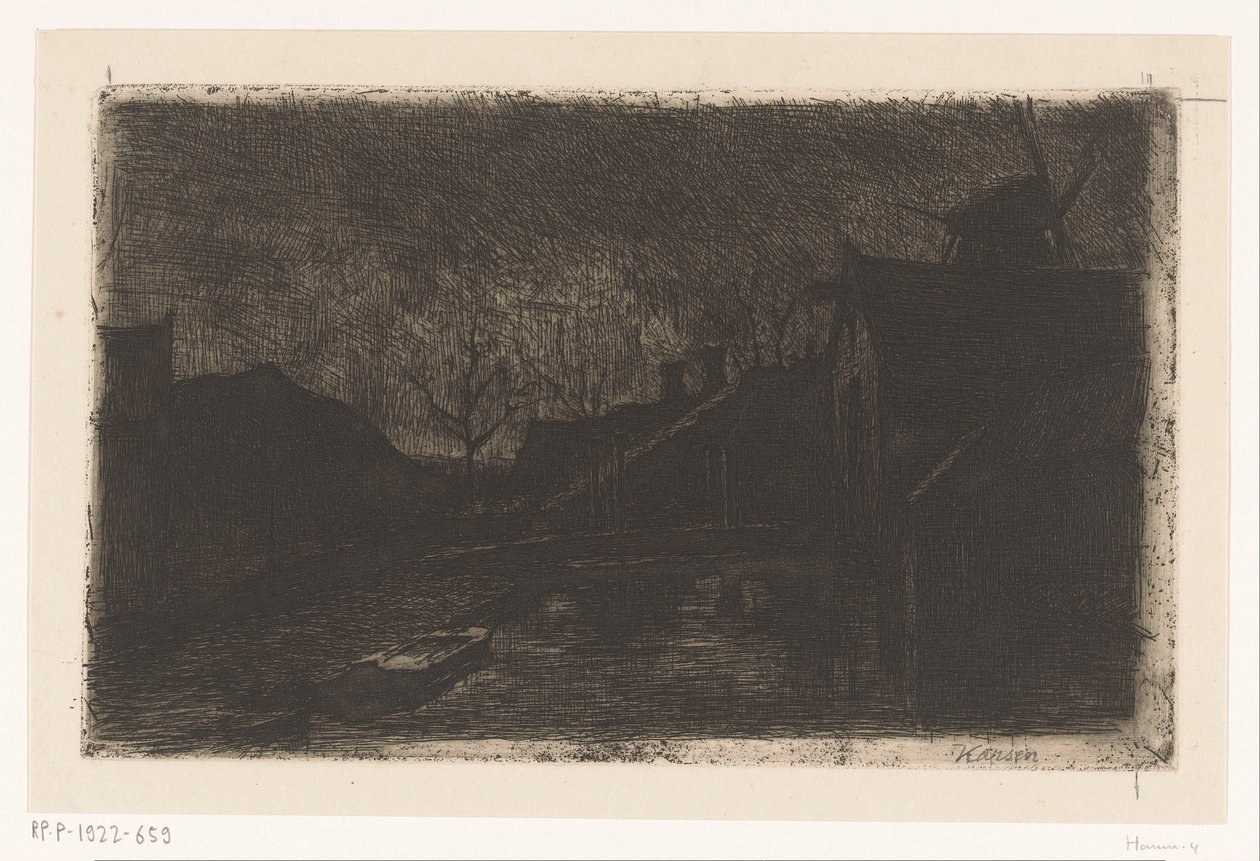 Paisagem com casas e moinho à noite de Eduard Karsen (signed by artist)
