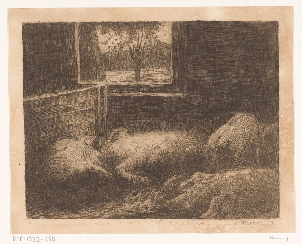 Porcos num estábulo de Eduard Karsen (signed by artist)