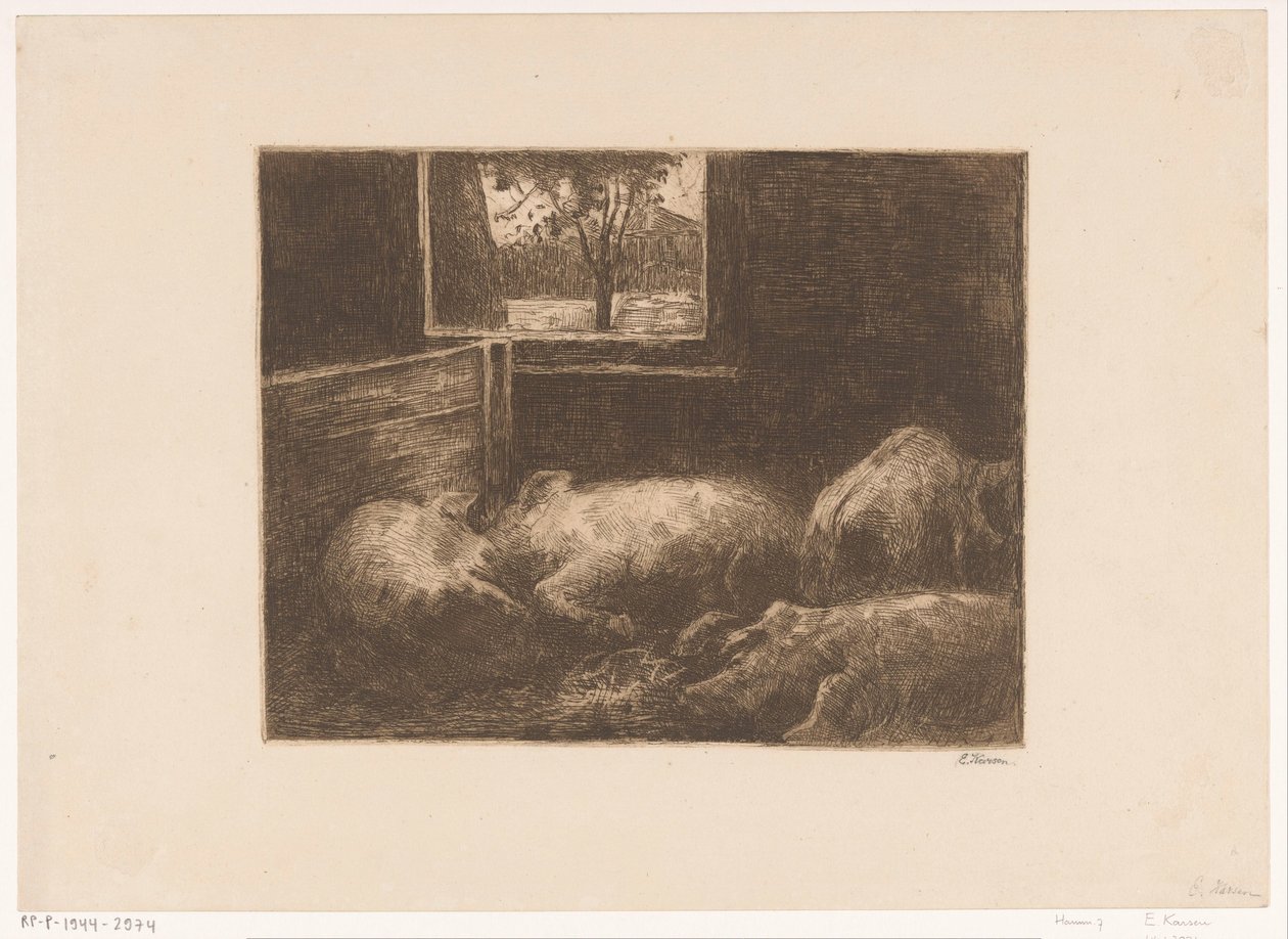 Porcos num estábulo de Eduard Karsen (signed by artist)