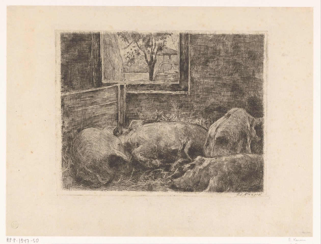 Porcos num estábulo de Eduard Karsen (signed by artist)