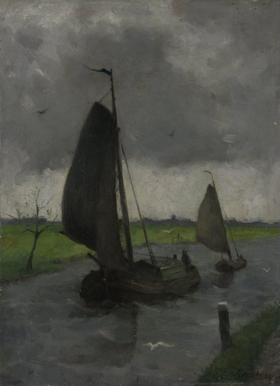 Curso de água com barcaças à vela de Eduard Karsen