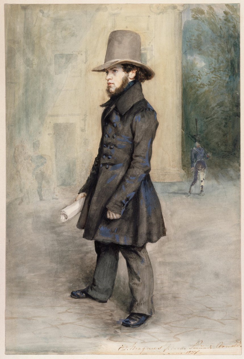 Alemão: Adolph von Menzel com chapéu Biedermeier de Eduard Magnus