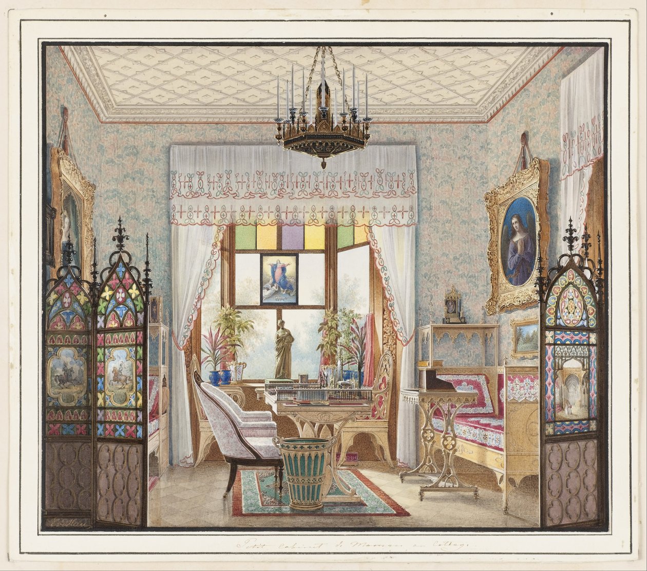 Sala de estar da Imperatriz Alexandra Feodorovna, Cottage Palace, São Petersburgo, Rússia de Eduard Petrovich Hau
