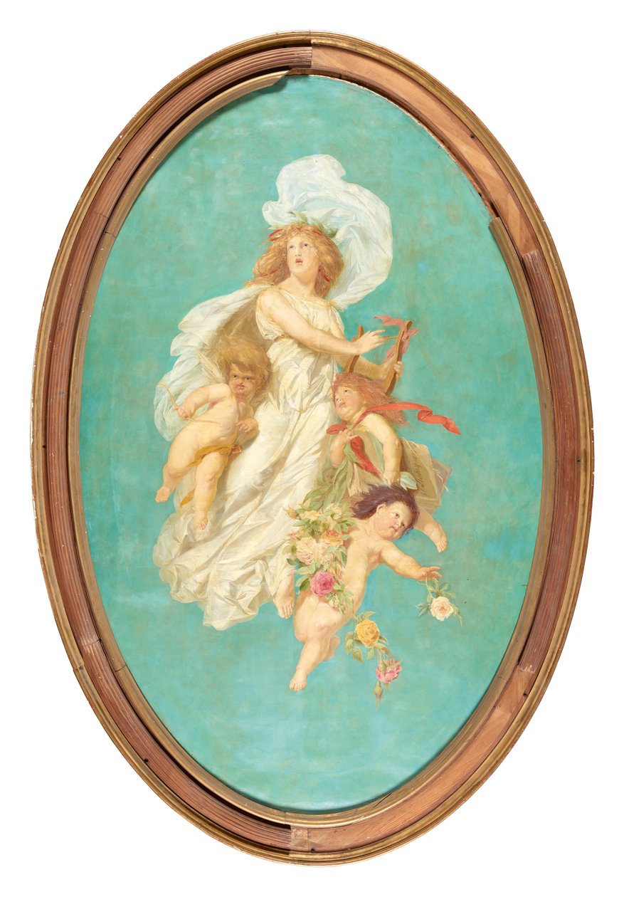 Secção central de um teto pintado (alegoria do canto) de Eduard Theodor Ritter von Grützner