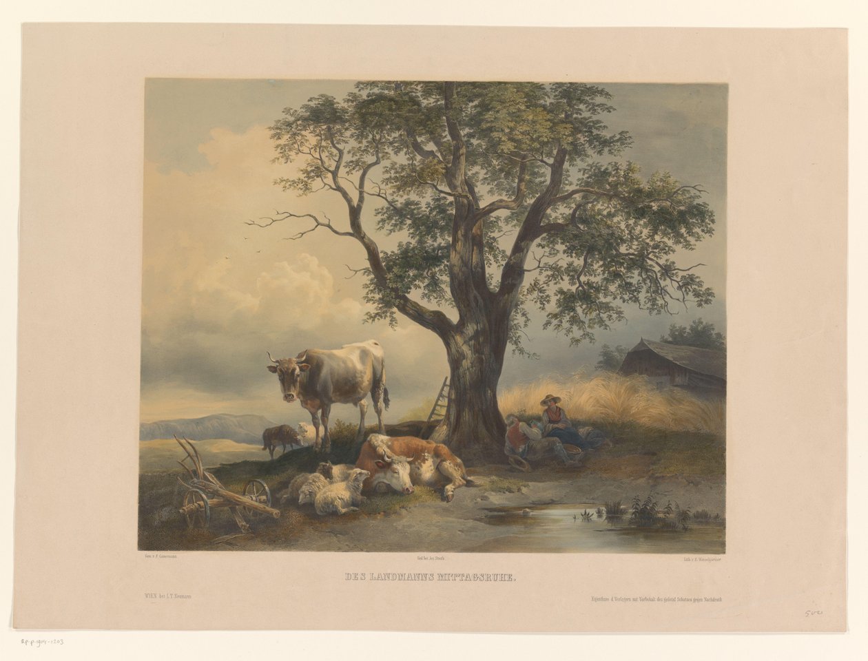 Números com gado a descansar numa paisagem
Des Landmanns Mittagsruhe (título sobre o objecto) de Eduard Weixlgärtner