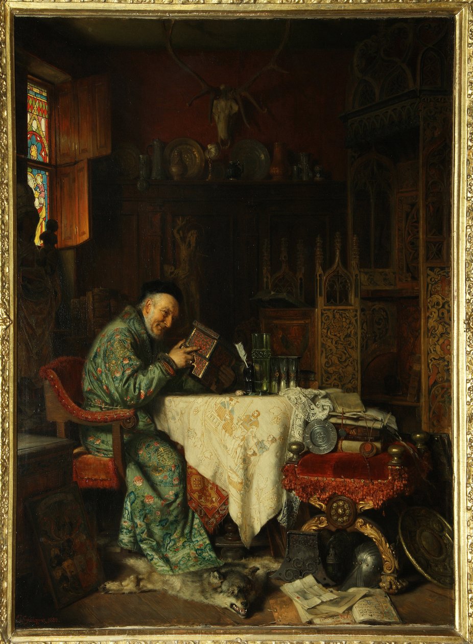 The Collector (penhorista) - Pintura de Eduard von Gruetzner (1846-1925), óleo sobre tela de Eduard von Grutzner