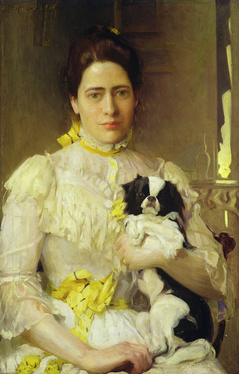 Senhora com um cachorro de colo de Eduardo Leon Garrido