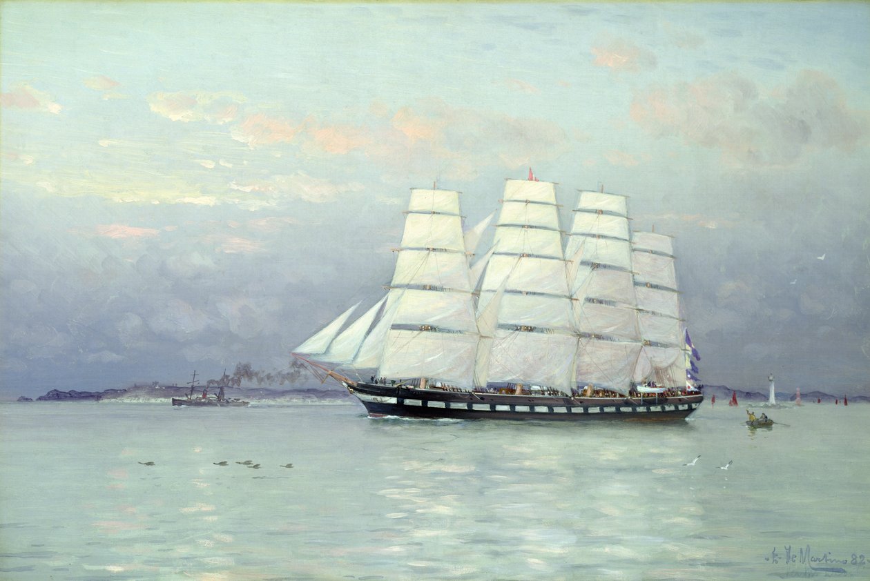 Um navio encadernado para fora sob Full Sail, 1882 de Eduardo de Martino