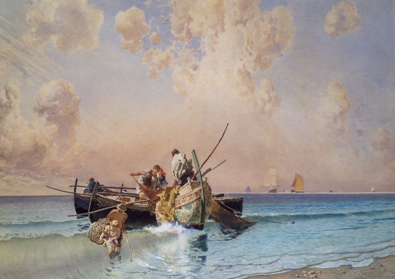 De volta da pesca, por Eduardo Dalbono (1841-1915), óleo sobre tela, 53x73 cm de Eduardo Dalbono