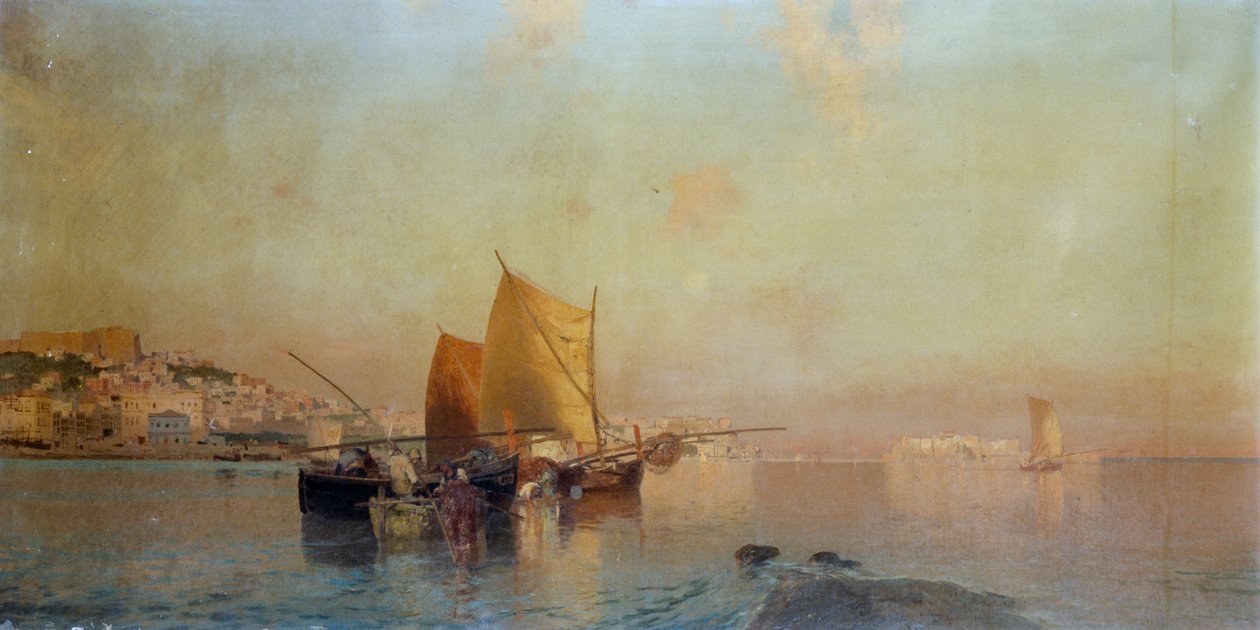 Porto de Nápoles com barcos de Eduardo Dalbono